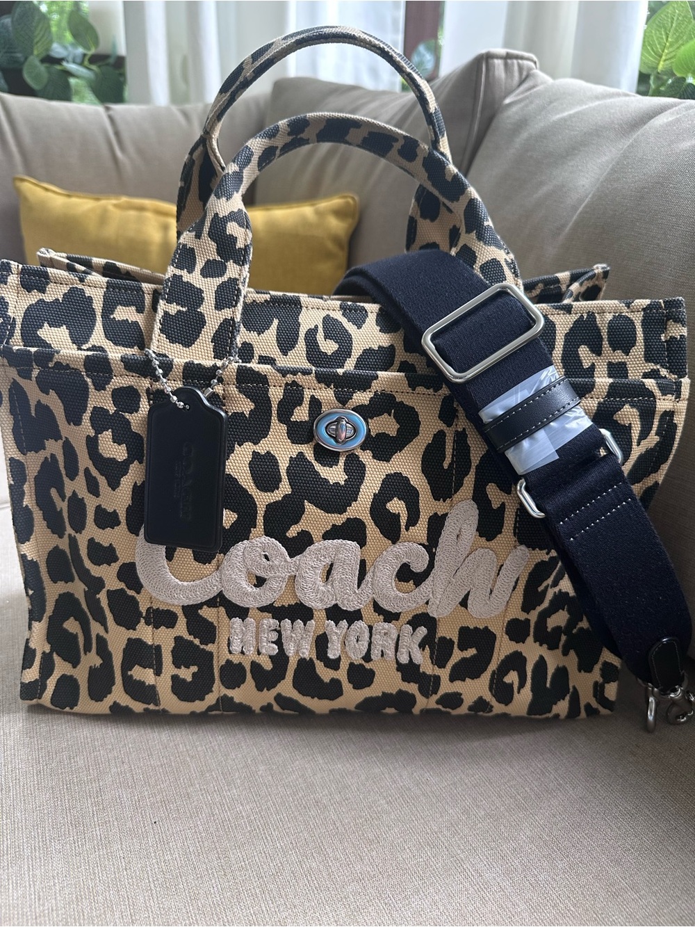 Coach Large Leopard-Print Cargo Tote with Black Strap